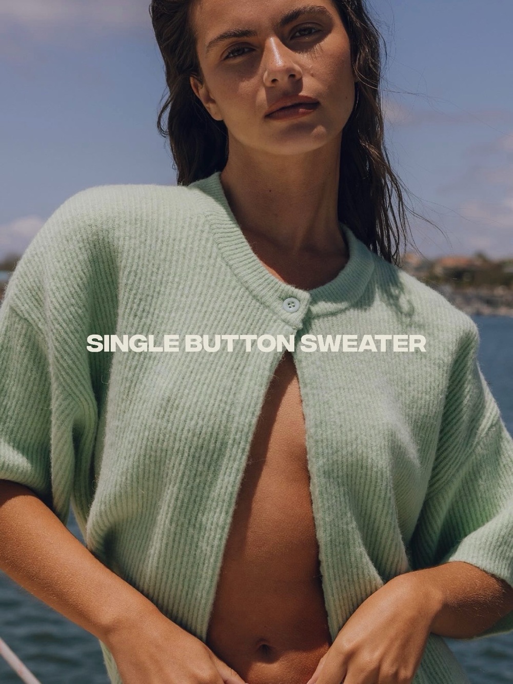 DAILY DRILLS Single Button Sweater in Mint